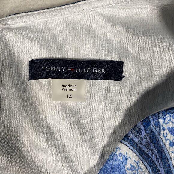 Tommy Hilfiger Women's Sz 14 Midi Dress Blue Paisley Flutter Sleeve Tiered Boho - Picture 3 of 6